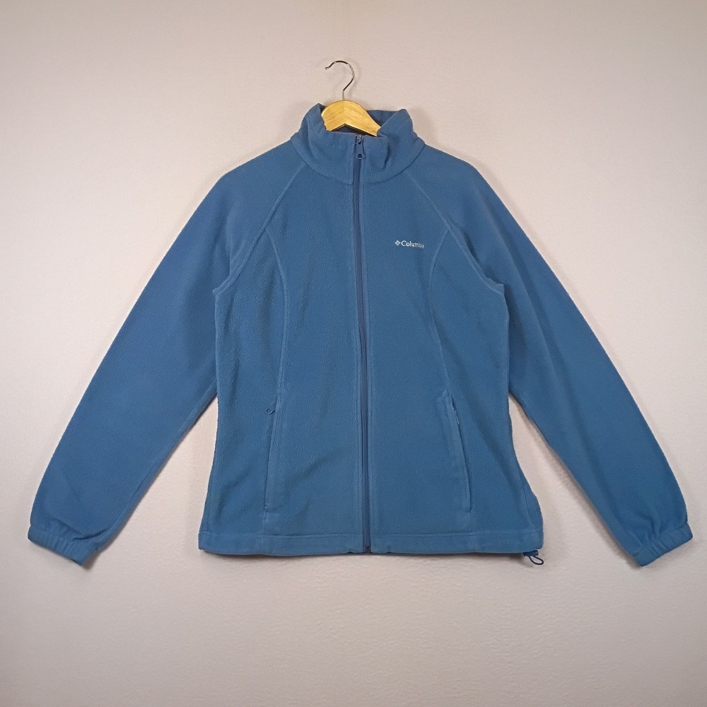 Outdoor Columbia Womens Large Blue Full Zip Fleece Jacket Soft Mock Neck Pockets
